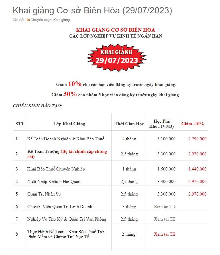 Trung tâm kế toán GEC cơ sở Đồng Nai