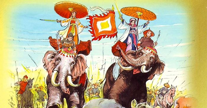 Hai Bà Trưng cưỡi voi đánh giặc