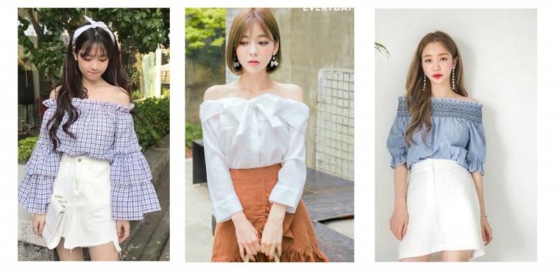 Váy chữ A ngắn mix cùng áo trễ vai