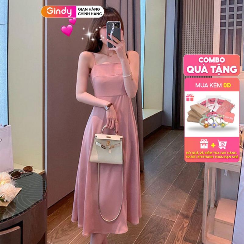 Váy đầm sang chảnh vải lụa GINDY hai dây trơn dáng dài vải lụa mềm mịn dáng xòe dây áo có thể điều chỉnh V004