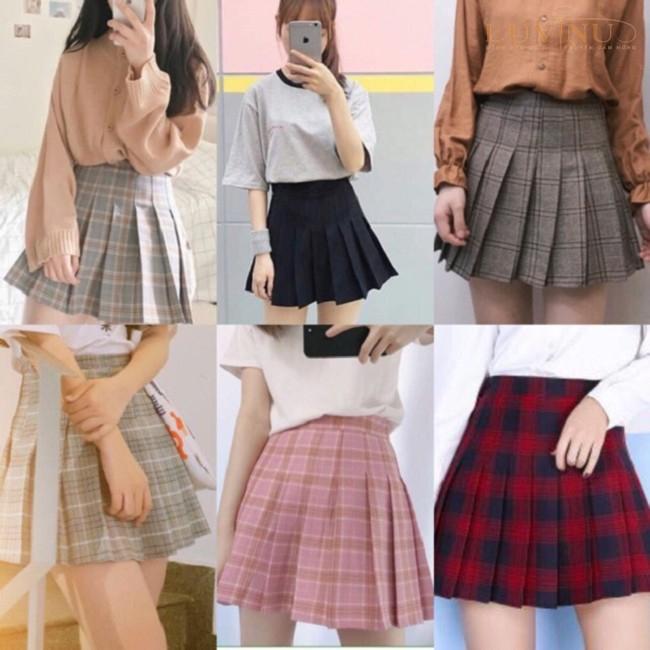 Các loại chân váy caro màu sắc rât thích hợp với giày thể thao cơ bản