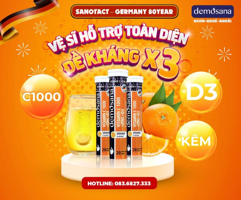 Viên sủi C1000+ Kẽm + D3 Demosana