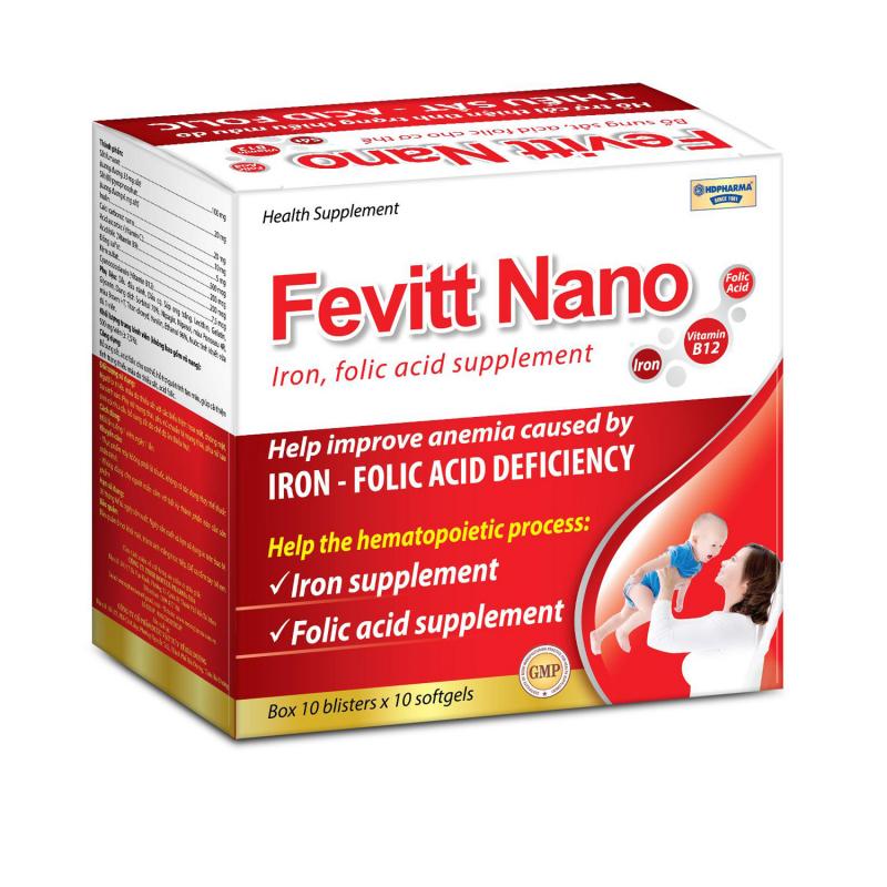 Viên uống bổ máu Fevitt Nano bổ sung Sắt hữu cơ, Acid Folic, giảm tình trạng thiếu máu