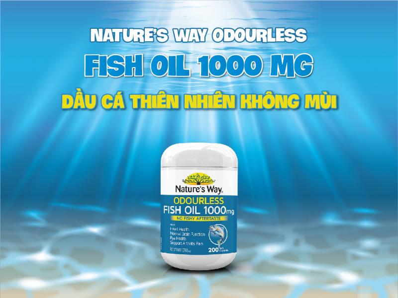 Viên uống dầu cá Nature’s Way Odourless Fish Oil tăng cường sức khoẻ tự nhiên không mùi 1000mg