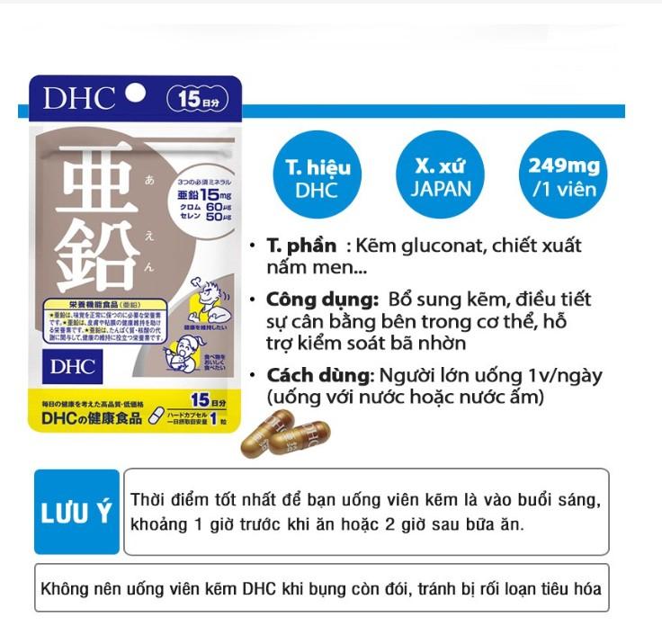 Viên uống kẽm DHC Nhật Bản hỗ trợ giảm mụn tăng cường đề kháng thực phẩm chức năng Zinc 30 ngày