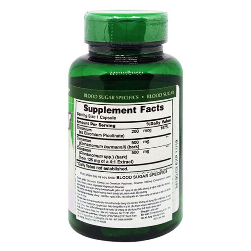 Viên uống quế giảm tiểu đường, kiểm soát đường huyết Puritan's Pride Blood Sugar Specific