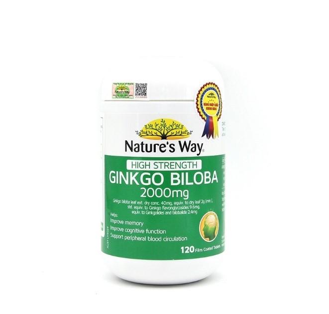 Viên uống tuần hoàn não Nature's Way High Strength Ginkgo Biloba tăng cường trí nhớ 2000mg