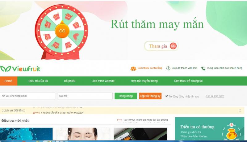 Giao diện trang web Viewfruit