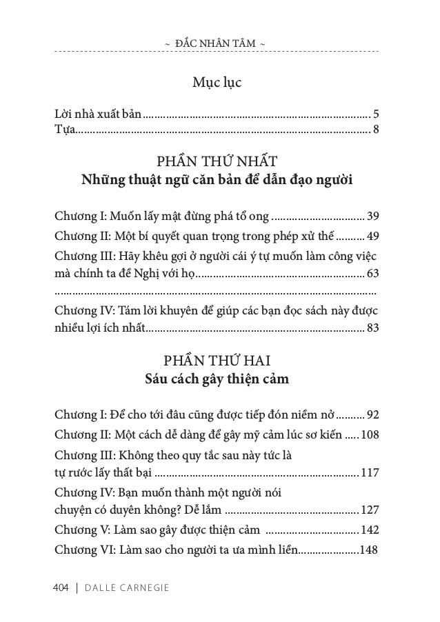 Mục lục sách Đắc Nhân Tâm
