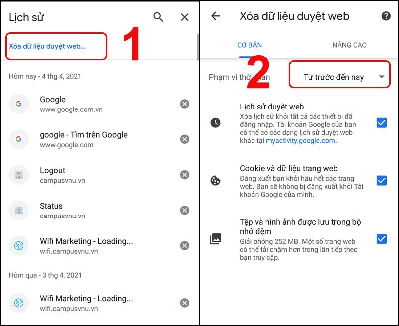 Xóa dữ liệu duyệt web thường xuyên