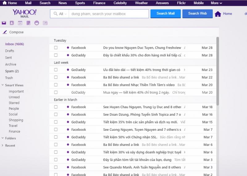 Giao diện Yahoo mail