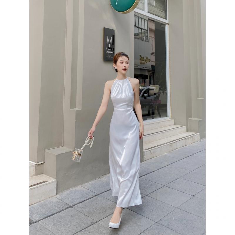 Yếm kín lưng đầm body cổ yếm phi lụa nữ cao cấp loại D1 sang trọng thời trang D01