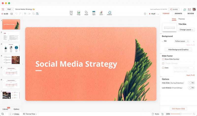 Một mẫu slide của Zoho Show