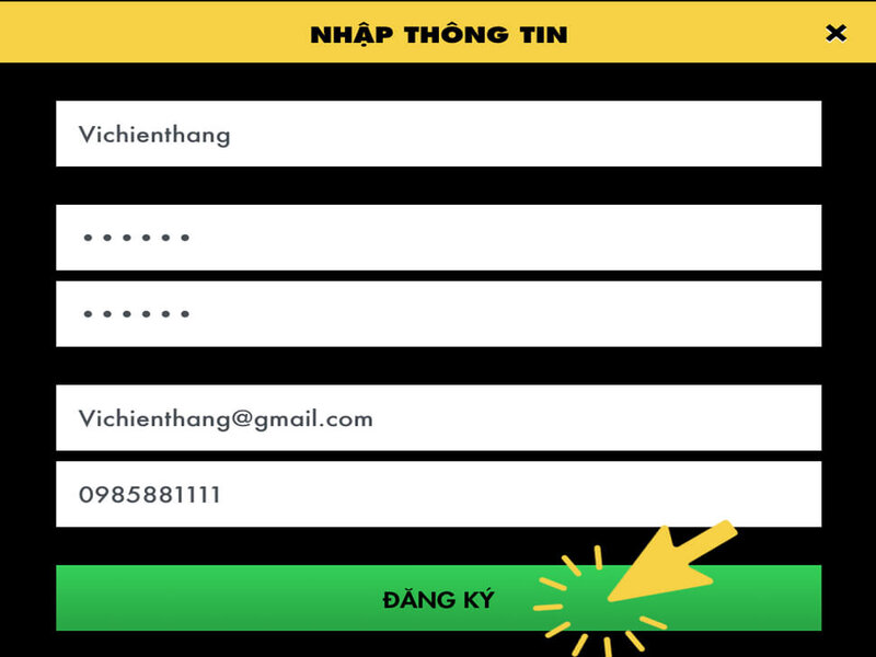 Điền đầy đủ thông tin vào ô đăng ký tại 11Bet